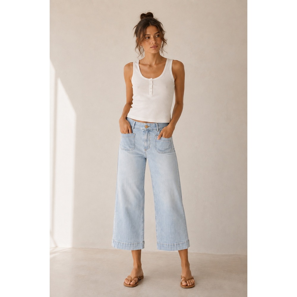 Anthropologie Maeve The Colette Jeans Sz 27 (27x25) Light Wash Wide Leg Stretch